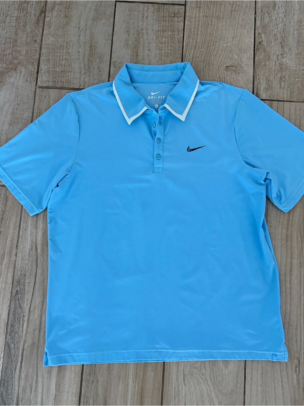 Nike Men’s Light Blue Polo with White-Trim Collar
